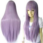 80cm Straight Synthetic Cosplay Wig White Purple Green Silver Pink Lolita Hairpiece with Bangs Long Wigs