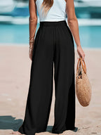 Women's  Wide Leg Pants pockets Solid Color Pants