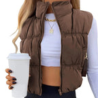 Quilted Waistcoat Zip Stand Collar Sleeveless Jacket