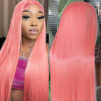 Pink Human Hair Wig Colored Body Wave Lace Front Wig
 13X6 Lace Frontal Wig 250 Density Brazilian Wig Original 40 Inch Natural