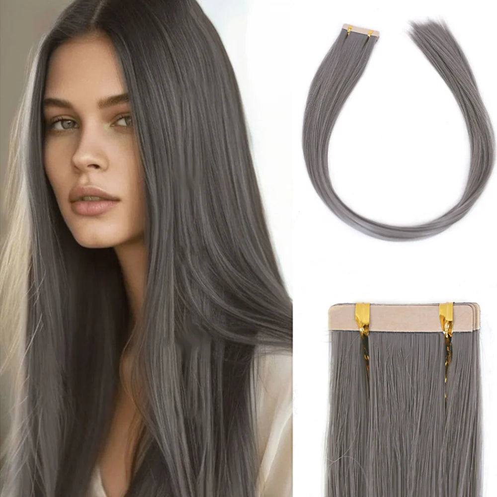 Seamless Invisible Tape in Red Hair Extensions for Women 24 inch Straight 
Colored Soft Synthetic Hair for Party Halloween Use