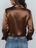 Women's Satin Button-Up Blouse, Elegant Collared Shirt