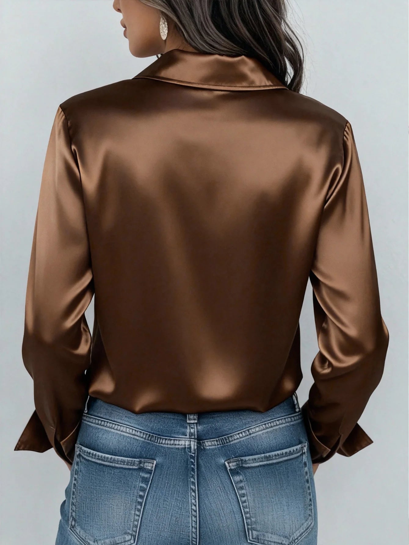 Women's Satin Button-Up Blouse, Elegant Collared Shirt