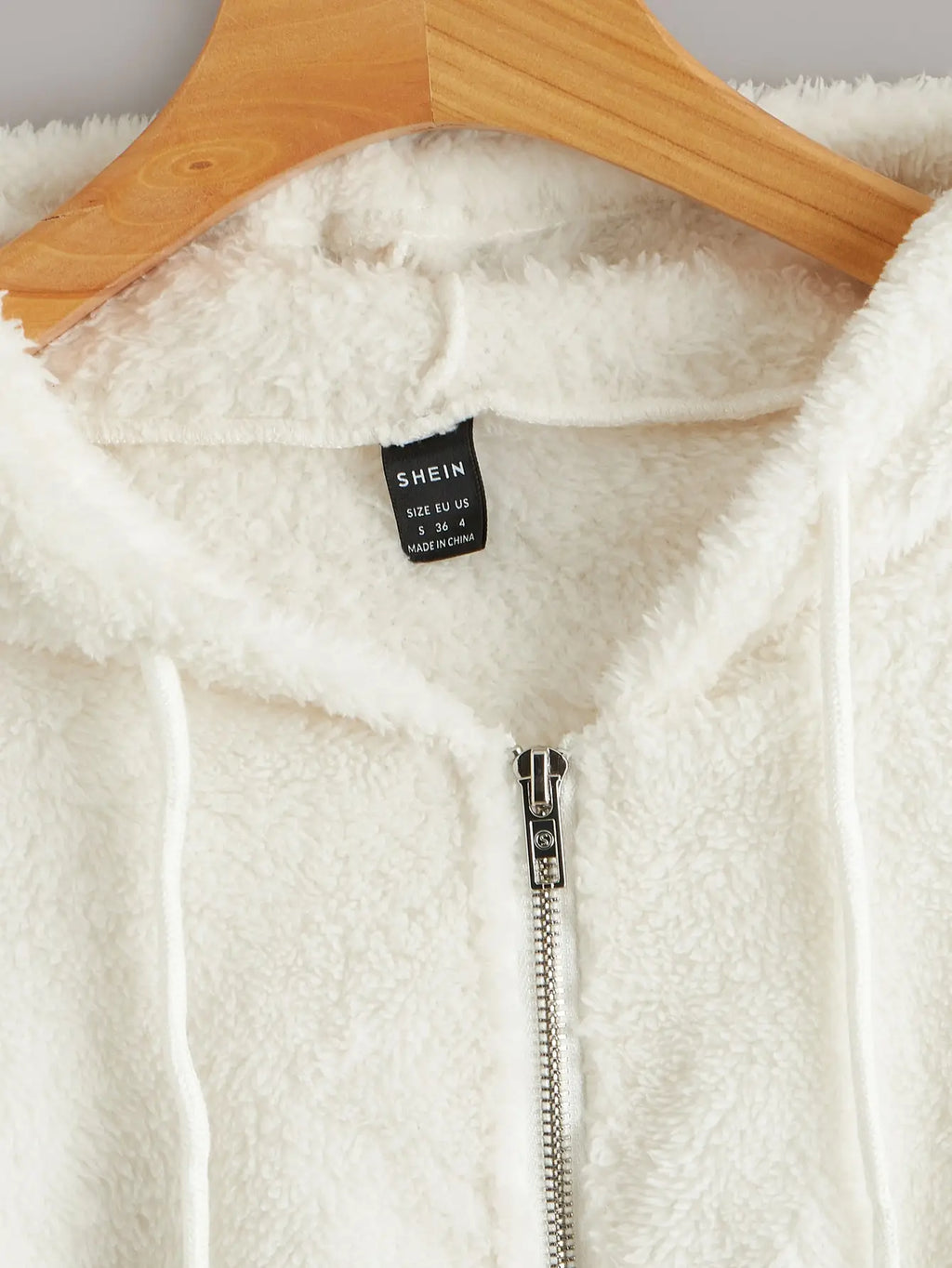 Fuzzy Hooded Zip-Up Cropped Jacket with Drawstring