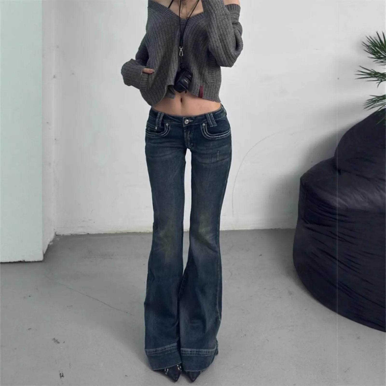 Low-Waist Bell Bottom Denim Jeans Women