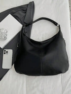 Black Faux Leather Shoulder Bag  Zipper Closure