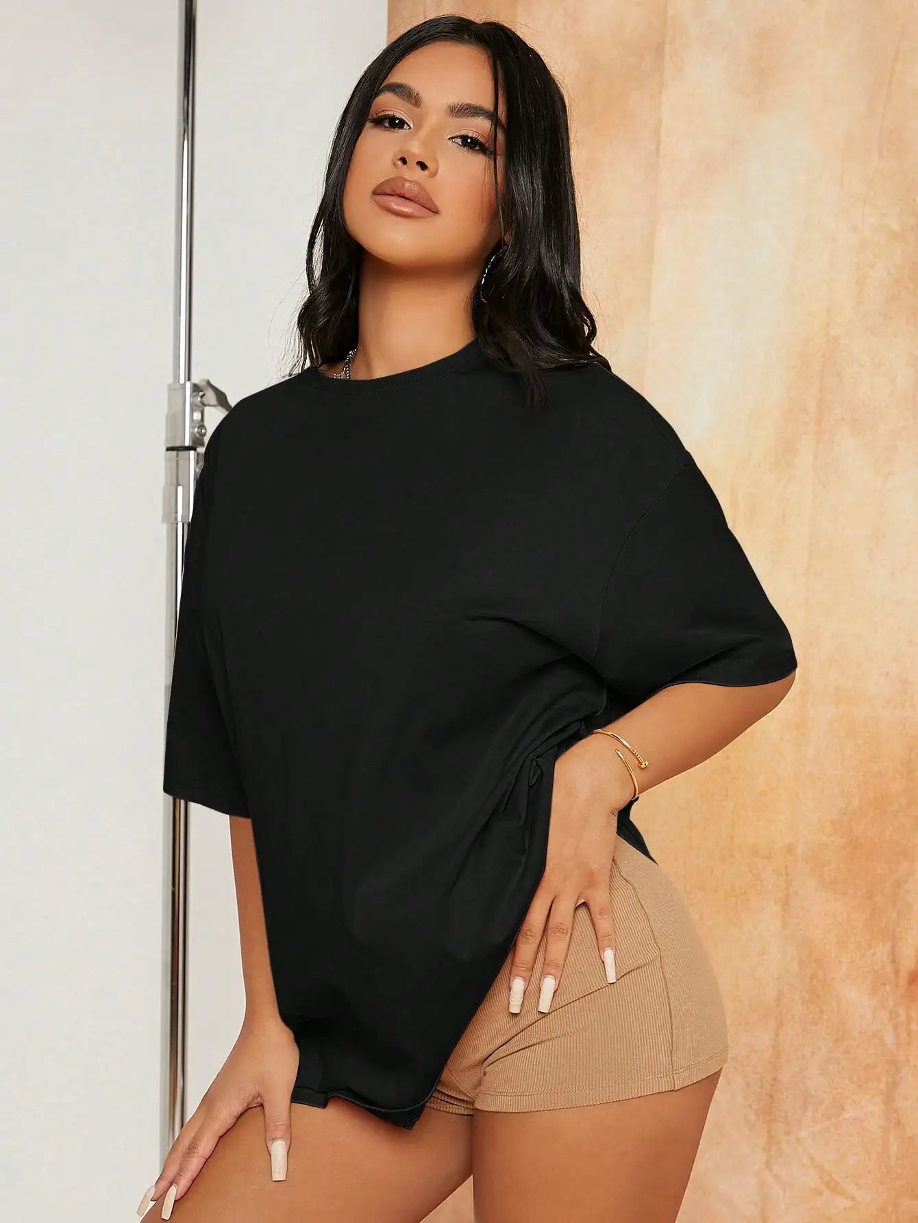 Oversized Cotton Drop Shoulder T-Shirt for Women
