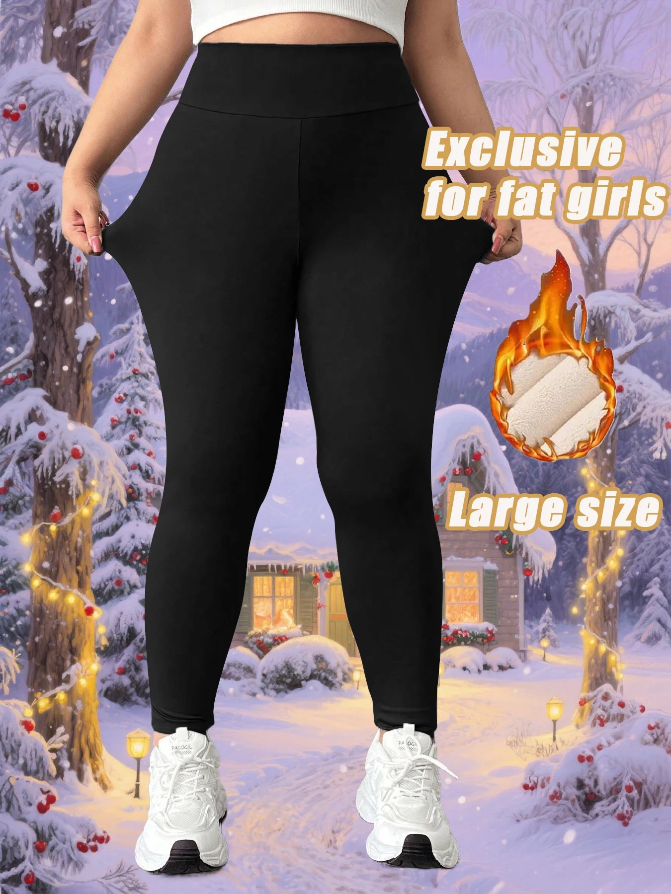 Plus - size Winter Fleece -Leggings For Women, High Elastic