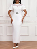 Elastic Dress Beaded Shawl Sleeves, Belted, Slimming Long Skirt