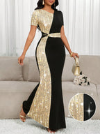 Elegant Black & Gold Sequin Mermaid Dress