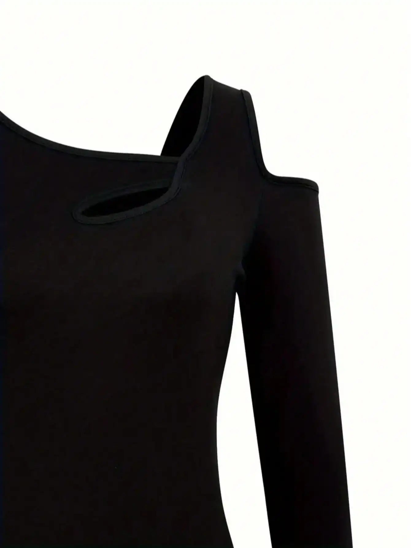 Hollow Out Asymmetric Shoulder Long Sleeve T-Shirt