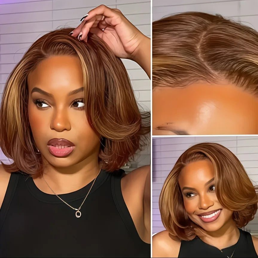 Straight Ombre Lace Front Wig Human Hair 18inch 
4/27 Highlight Wig Human Hair Pre-plucked, 
13x4 Straight Honey Blonde Mix Brown