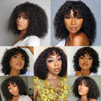 Curly Human Hair Wigs Full Machine Made for Women 
Short Bob With Bangs Affordable Natural Black Hairline Styling Ready