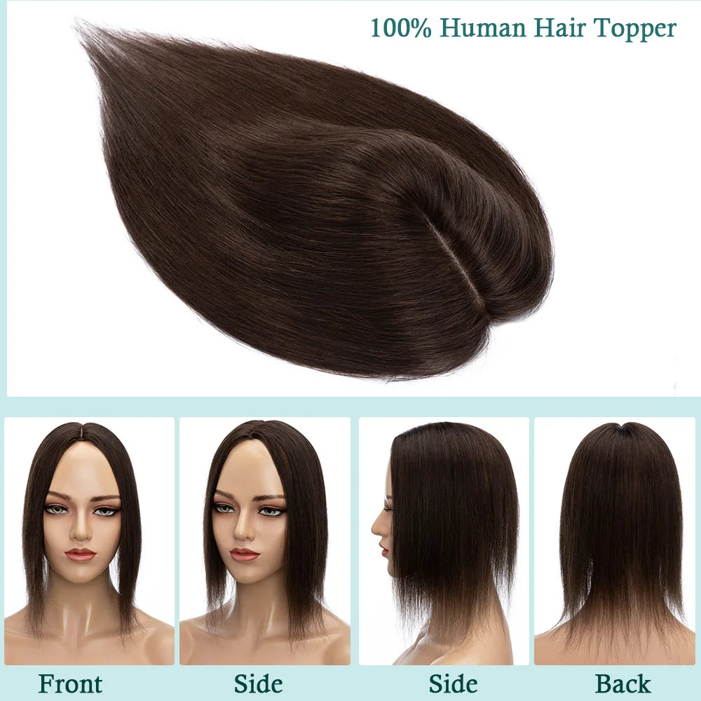 10x12cm Women Human Hair Toppers Silk Base Straight
 4 Clips In Hair Piece Brown Blonde