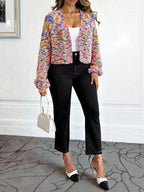 Multicolor Knit Cardigan Abstract Pattern, Long Sleeve Casual FOR Women