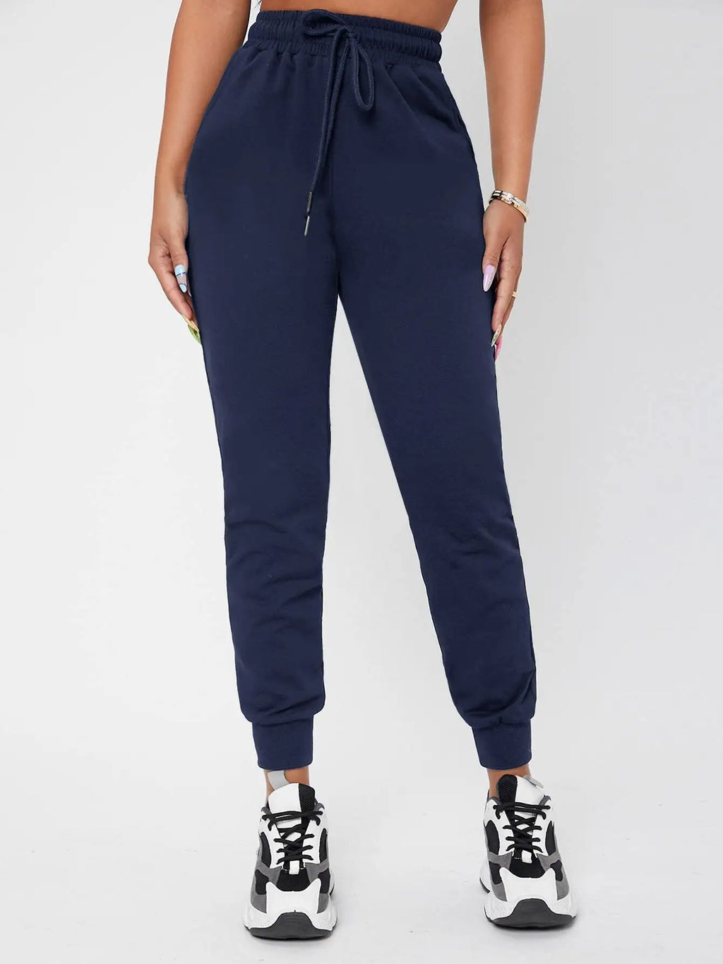 Black Drawstring Waist Jogger Pants with Elastic Cuffs