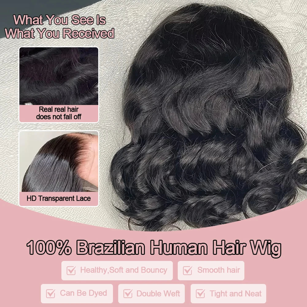 13x6 Glueless HD Lace Front Wig Body Wave Brazilian Human Hair
 Pre Cut Lace Short Bob Pre Plucked For Black Women Ready To Wear