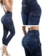 High-waisted jeans three-button, machine washable