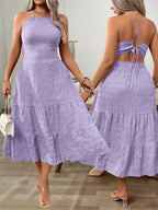 Red Plus Size Halter Maxi Dress with Ruffle Hem