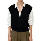 Sleeveless V Neck Button Down Cardigan Vest