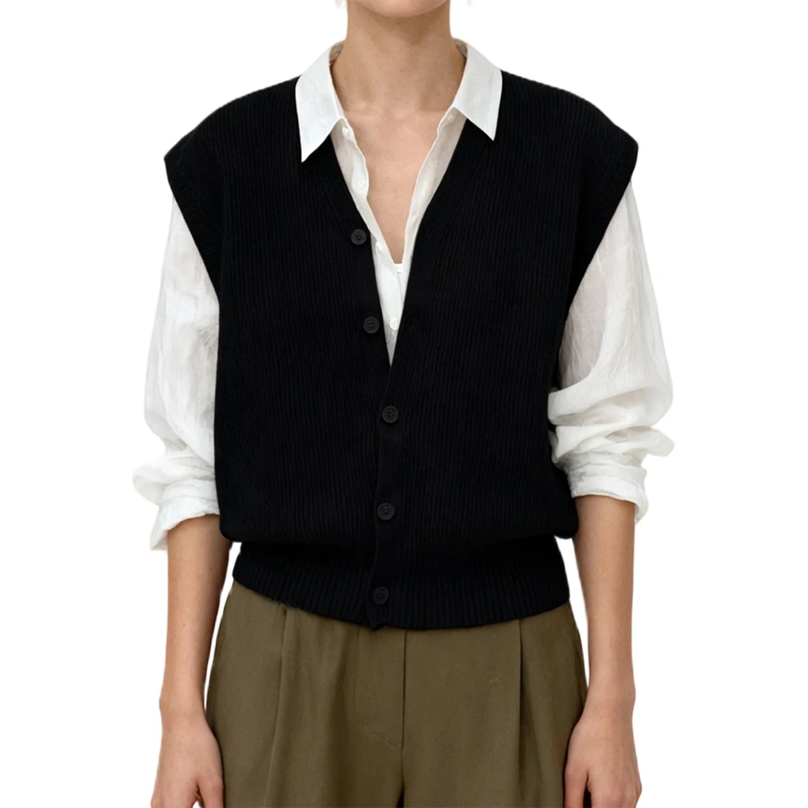 Sleeveless V Neck Button Down Cardigan Vest