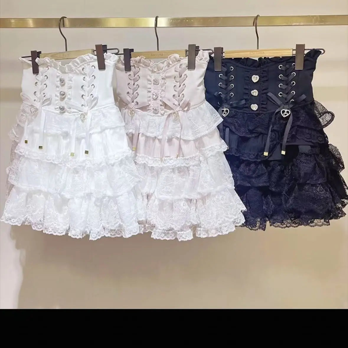 Lolita Style Mini Skirt Women Elegant Lace Metal Buckle Skirt