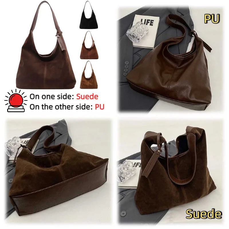 Women Suede Tote Bag Magnetic Closure