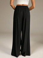 Women Wide Leg Pants Casual High Waist Elastic Drawstring Black