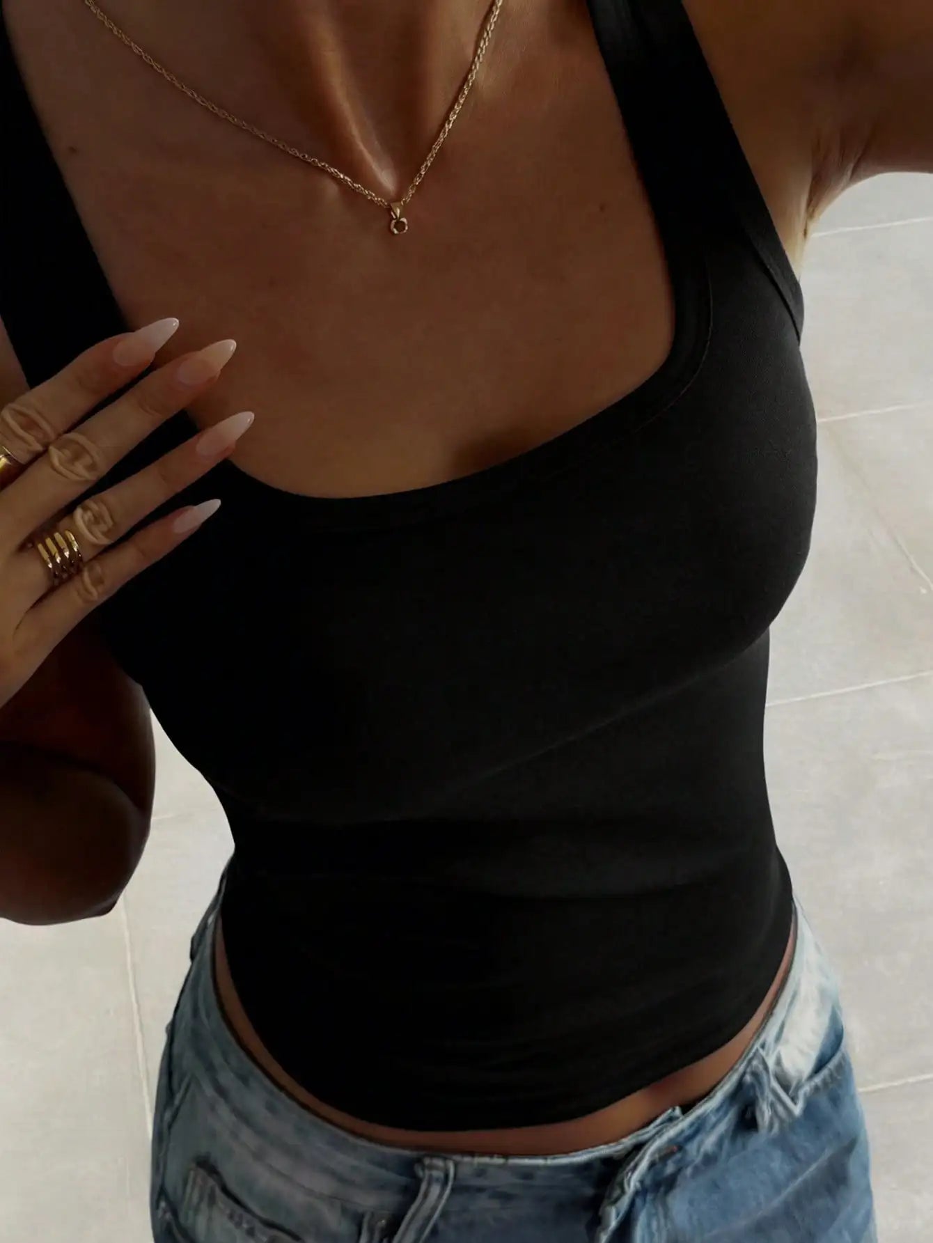 Women's Ribbed Square Neck Tank Soft Solid Color