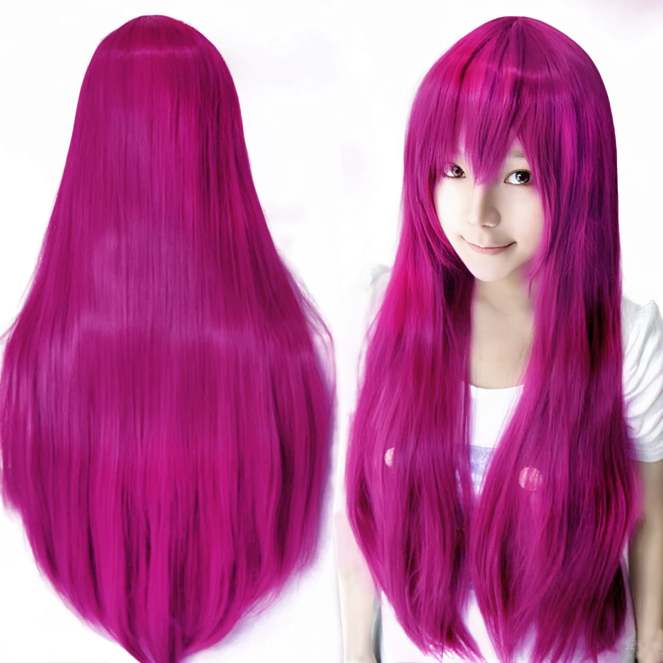 80cm Straight Synthetic Cosplay Wig White Purple Green Silver Pink Lolita Hairpiece with Bangs Long Wigs