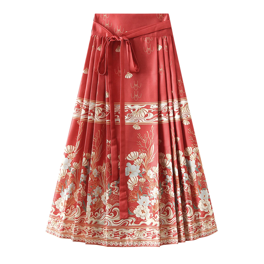 Womens Elegant Pleated Long Swing Skirt