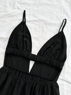 Black V-Neck Sleeveless Backless Summer Dress for Women, Casual Beach Party Wear