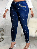 sequin diamond embroidered deep blue denim, skinny jeans
