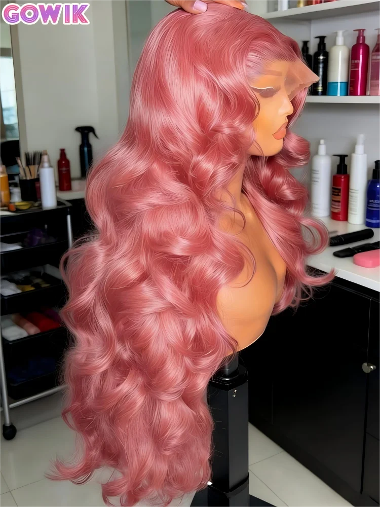 Pink Human Hair Wig Colored Body Wave Lace Front Wig
 13X6 Lace Frontal Wig 250 Density Brazilian Wig Original 40 Inch Natural