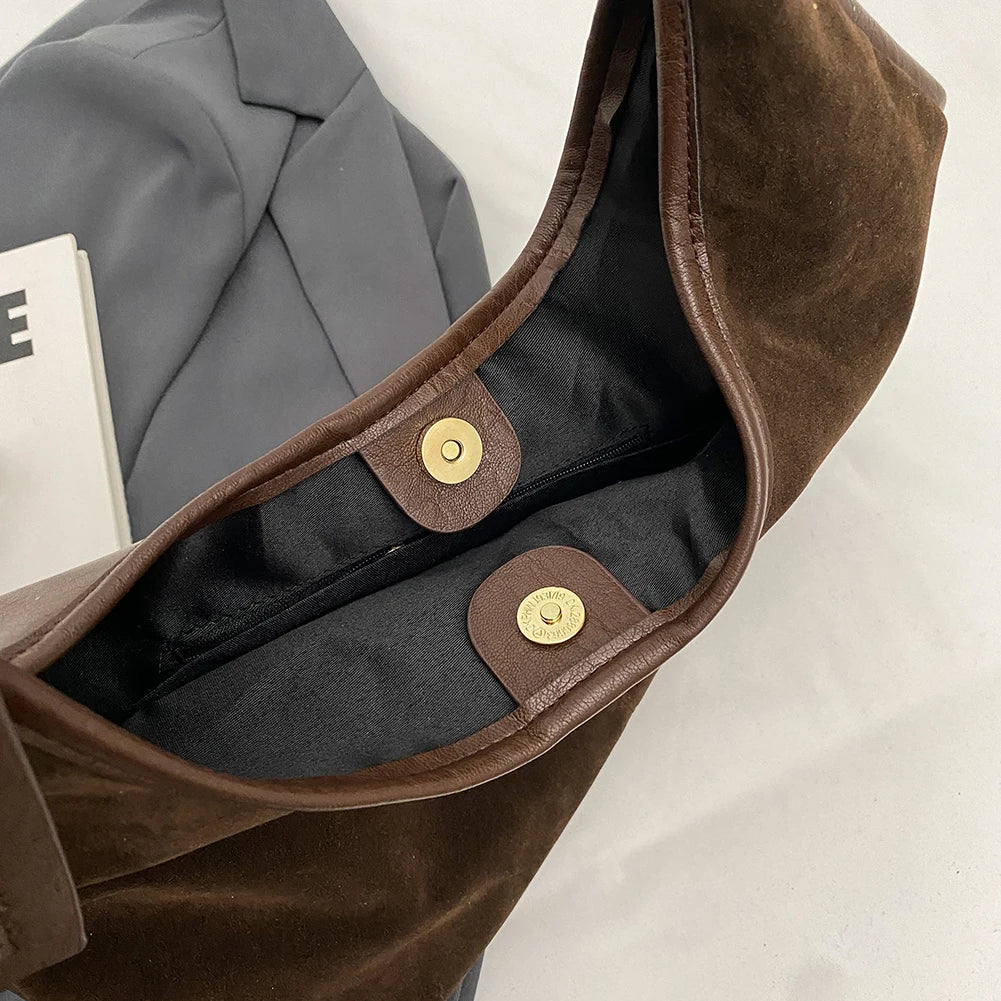 Women Suede Tote Bag Magnetic Closure