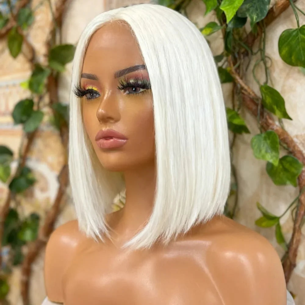 Platinum White Short Bob Straight Lace Front Wigs Human Hair 13x4 HD Lace Front Wigs Glueless Wigs Pre Plucked 180% Density