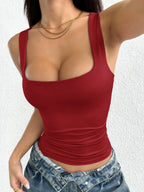 Black Square Neck Ruched Slim Fit, Stretch