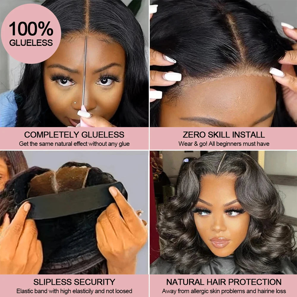 13x6 Glueless HD Lace Front Wig Body Wave Brazilian Human Hair
 Pre Cut Lace Short Bob Pre Plucked For Black Women Ready To Wear