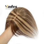 Human Hair Topper with Bangs Hand-Tied Thin 
5 * 9cm Base Light Weight Clip