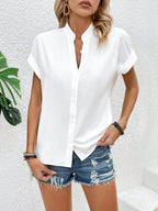 V-Neck Short Sleeve Button Down Shirt