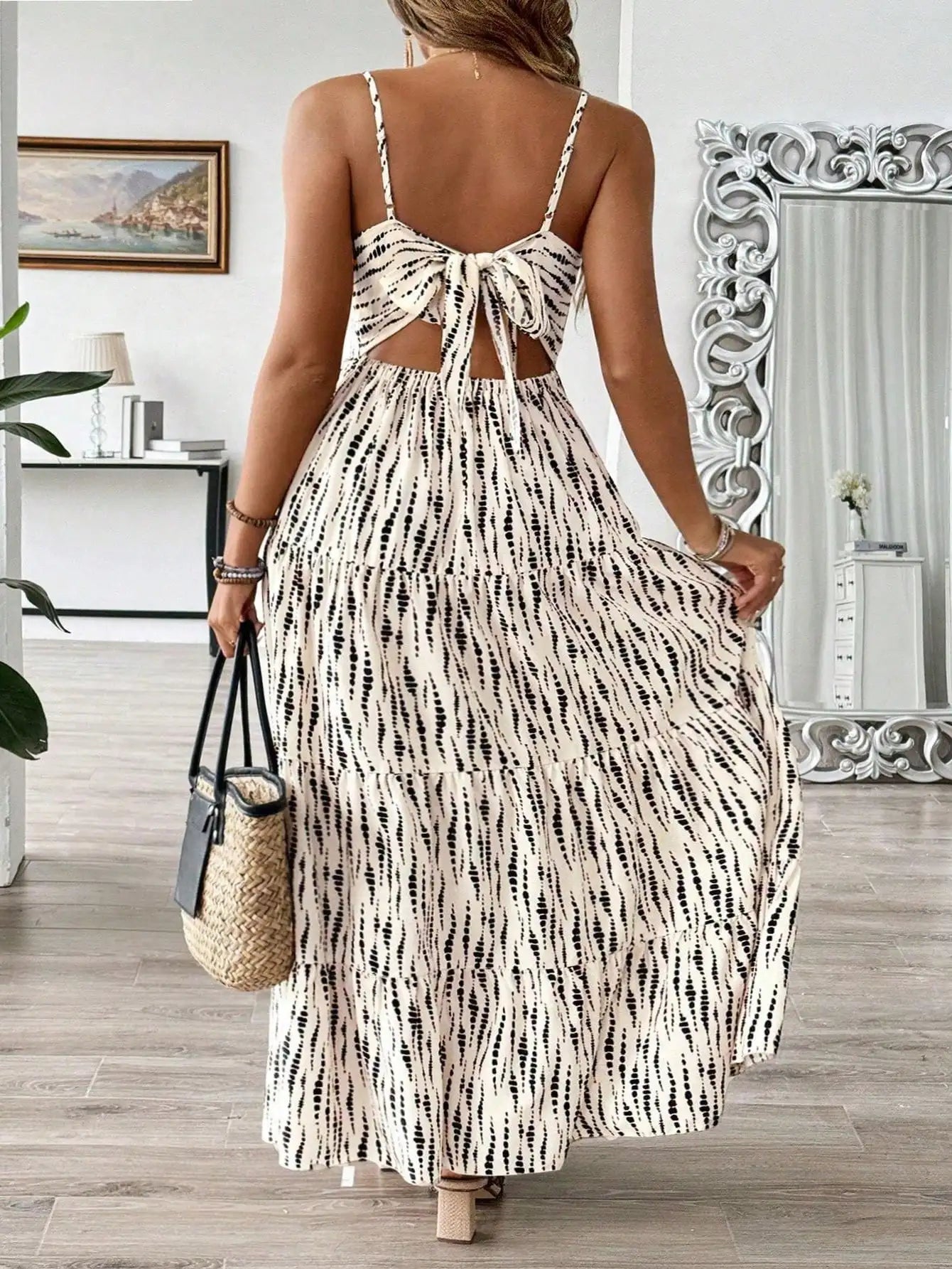 Boho Plus Size Maxi Dress with Back Tie & Tiered Skirt for Summer Beach Vacations