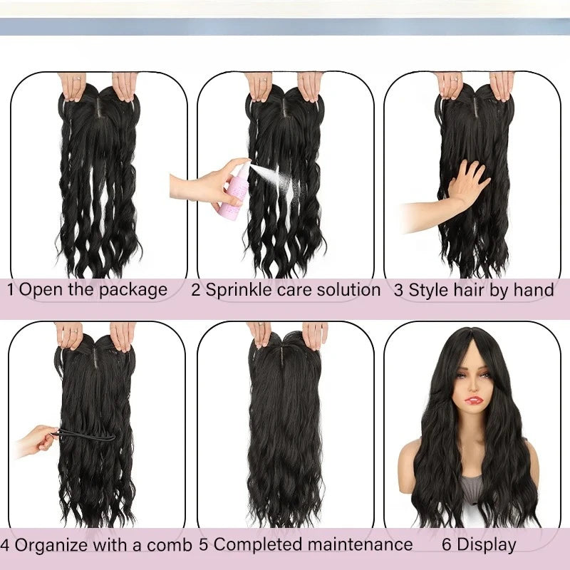 Long Wave Hair Topper for Women 22Inch Long Curly Hairpiece With Side Bangs 360° 
3D Toppers For Thinning Hair