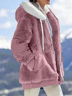 Loose Plush Zipper Hooded Jacket For Women