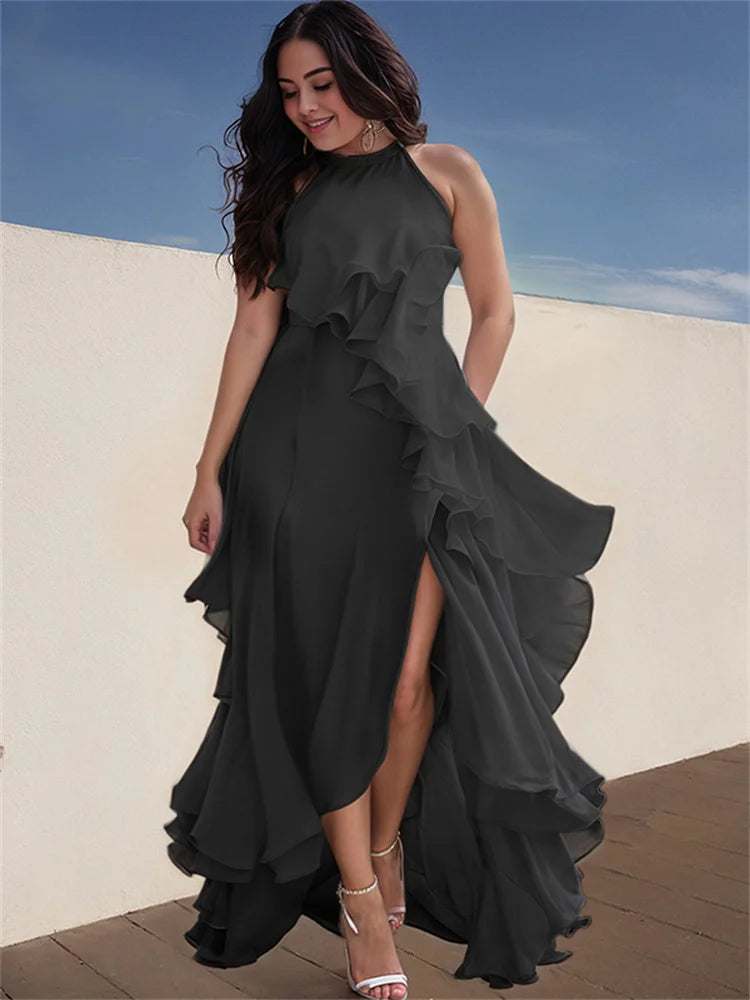 Long Black Dresses for Women Loose Sleeveless Layered Ruffle