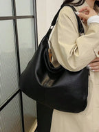 Black Faux Leather Shoulder Bag  Zipper Closure