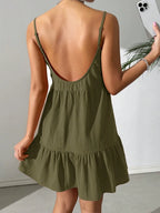 Backless Camisole Dress Ruffle Hem, Mini Dress