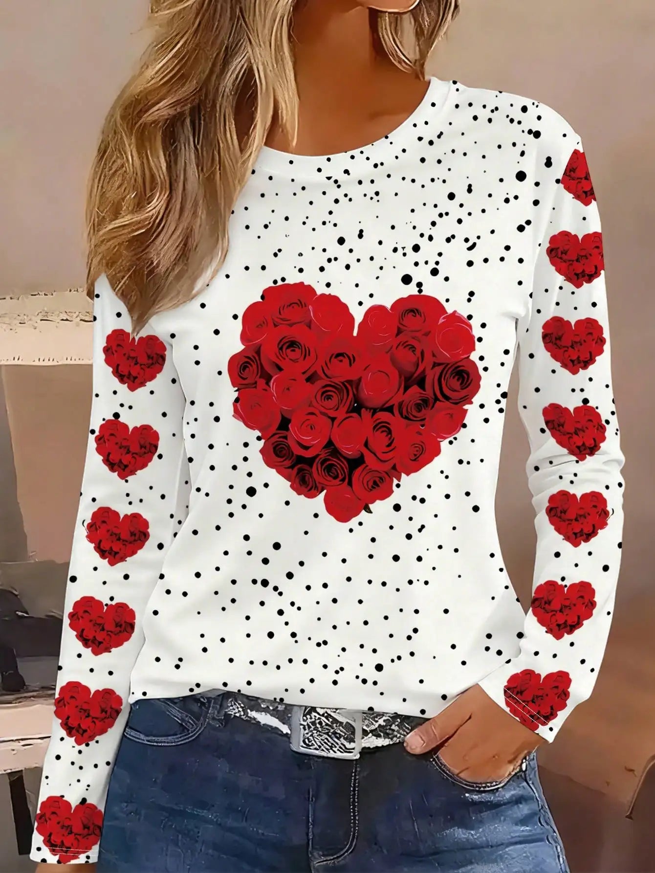 Women's Long Sleeve Butterfly Print T-Shirt, Round Neck Top
