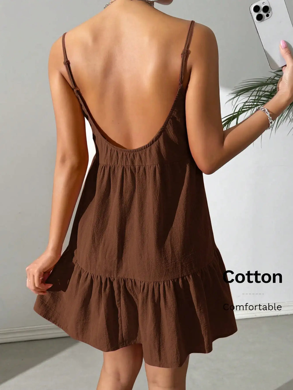 Backless Camisole Dress Ruffle Hem, Mini Dress