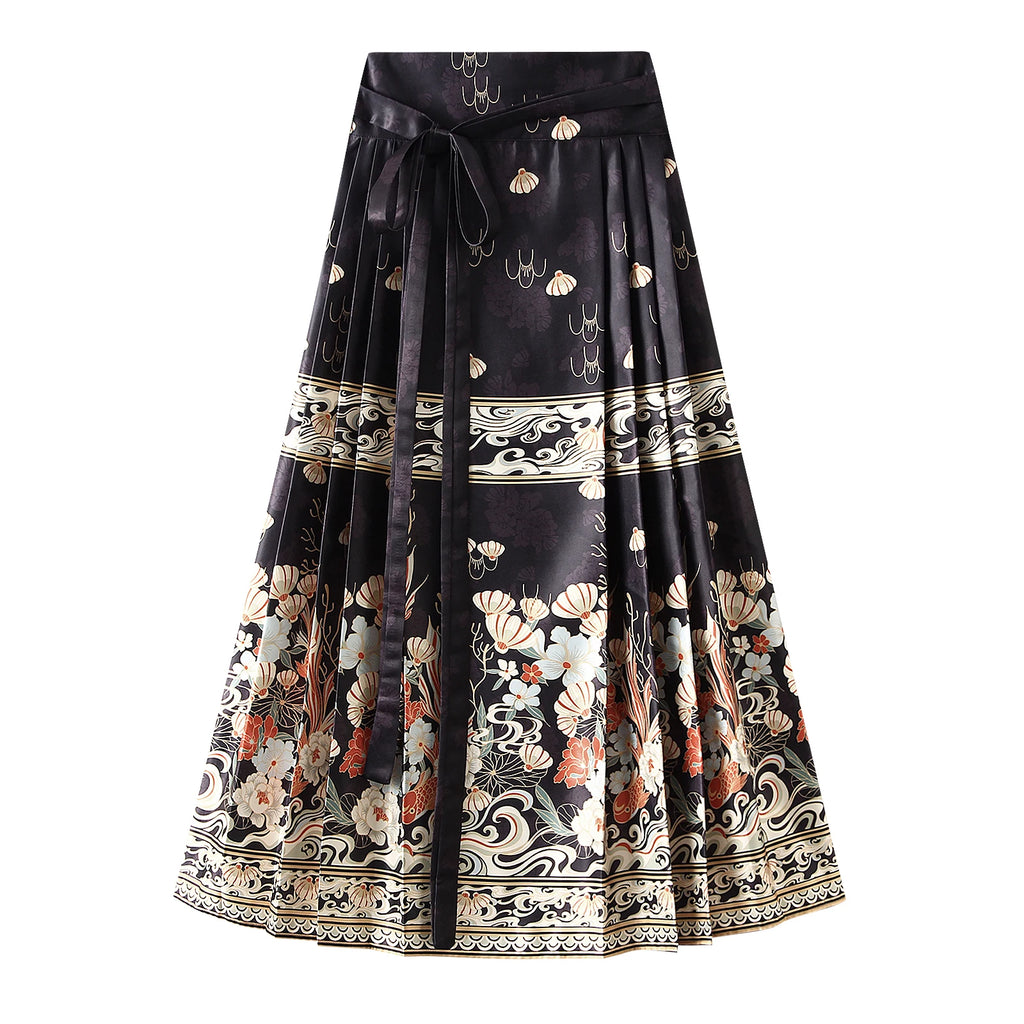 Womens Elegant Pleated Long Swing Skirt