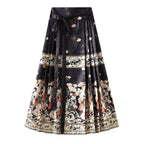 Womens Elegant Pleated Long Swing Skirt